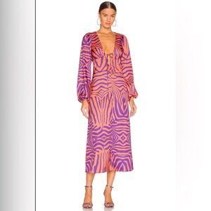 AFRM Portia Orange Zebra Long Sleeve Midi Dress Size Medium